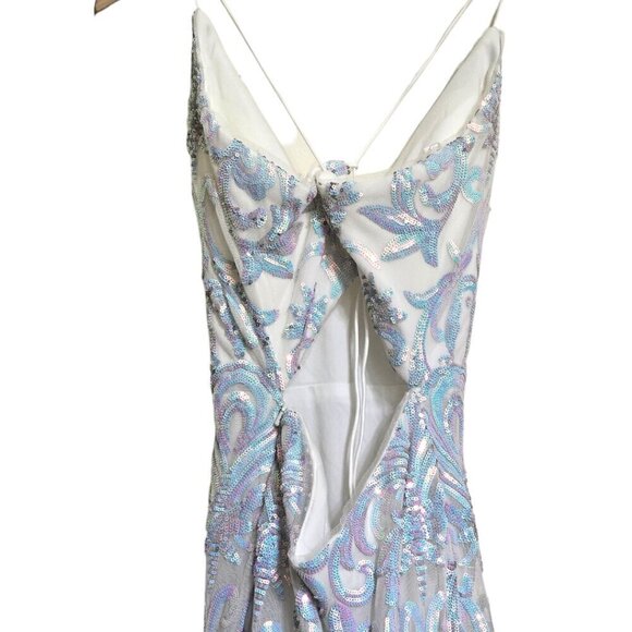 Clarisse NWT Iridescent White Sequin Mermaid Formal Ball Gown Sz 8 - Picture 6 of 16